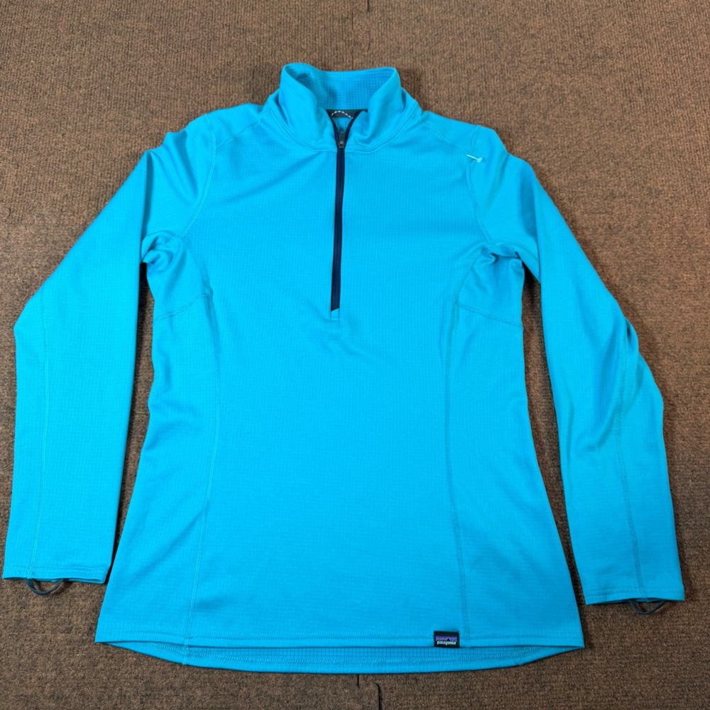 Patagonia Capilene Midweight Baselayer Women Small Blue 1/4 Zip Polartec Top